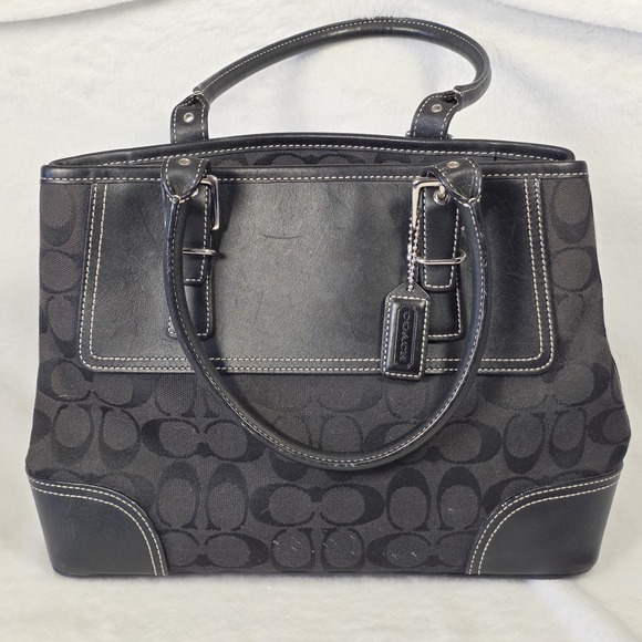 Coach Handbags - Coach Hampton Signature Jacquard Black Canvas Satchel Hobo Handbag F06366